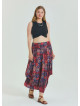 Red Patterned Plus Size Skirt with Elastic Waist Drape Detail 4603